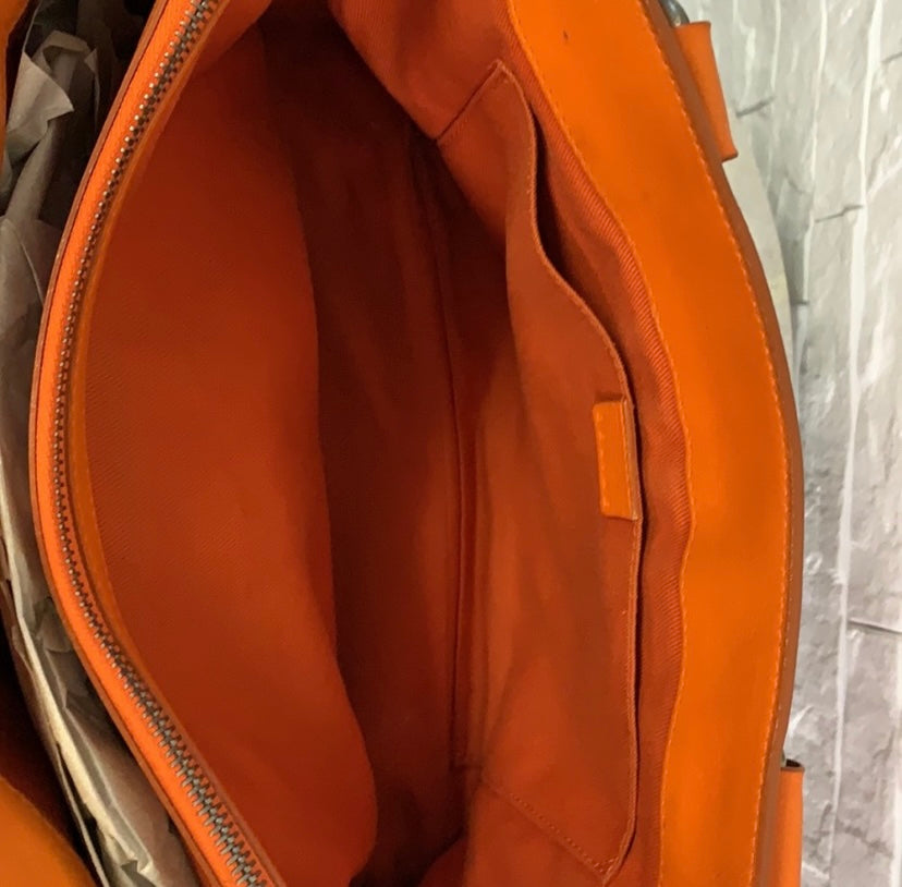 Authentic CELINE Turn Lock Orange Leather Tote Bag Made in Italy