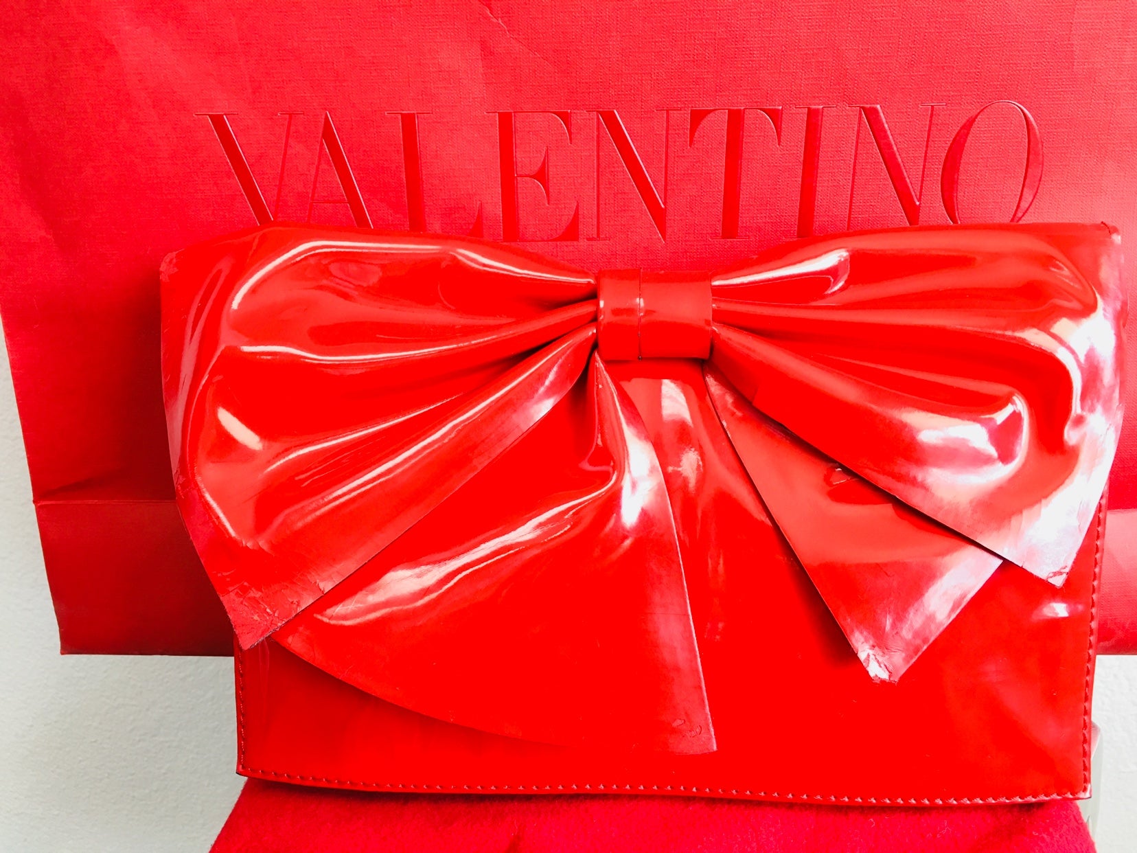 Valentino Nuage Red Bow Clutch - Vanity's Vault