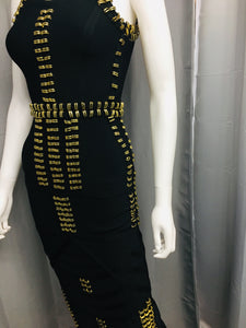 Black Banded Dress with Gold Rings - Vanity's Vault