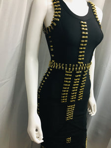 Black Banded Dress with Gold Rings - Vanity's Vault