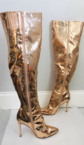 Olivia Metallic Rose Gold Thigh High Boots - Vanity's Vault